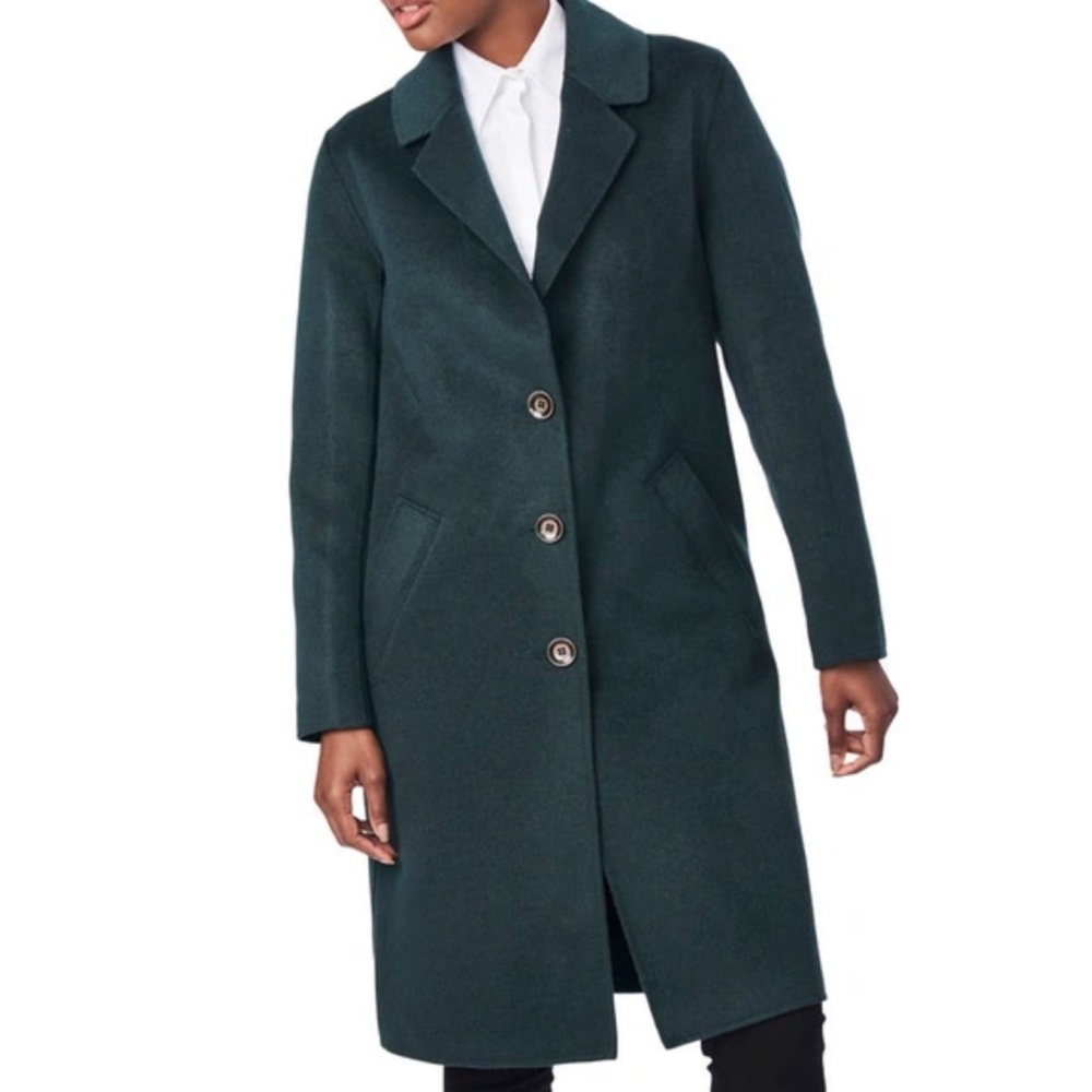 NWT Bernardo Green Notch Collar Coat Button Medium